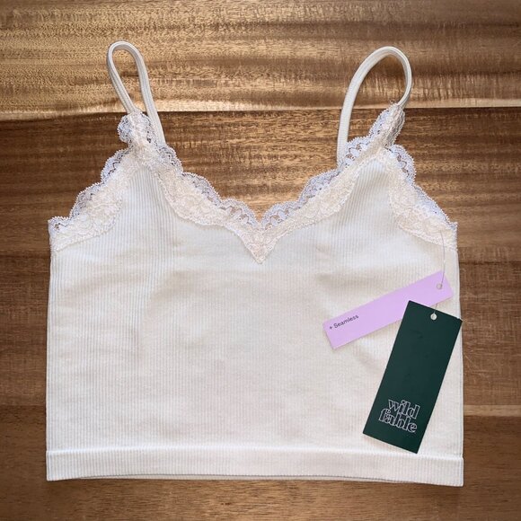 Wild Fable Junior Ribbed Seamless Lace Trim Bralette Top Off White Size XS - Picture 3 of 7